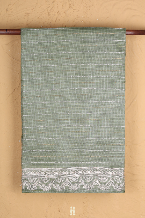 Kota Silk Saree In Sage Green With Stripes Design