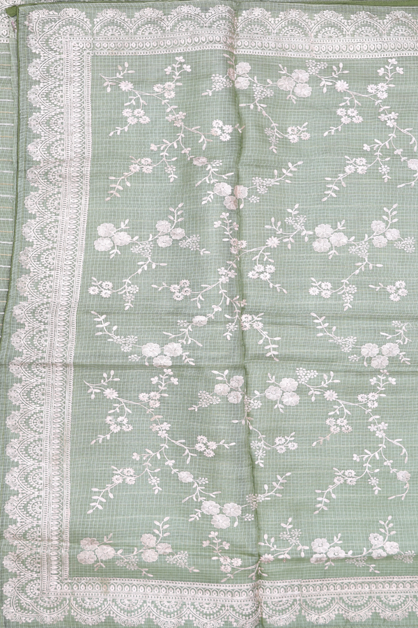 Kota Silk Saree In Sage Green With Stripes Design