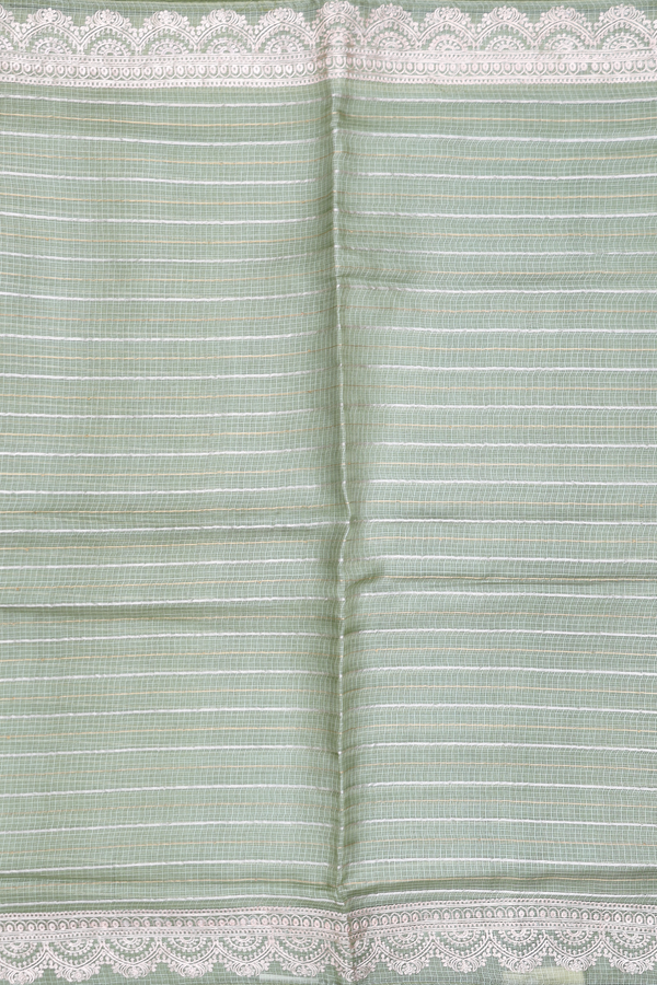 Kota Silk Saree In Sage Green With Stripes Design
