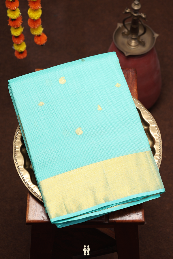 Kota Silk Saree In Aqua Green With Paisley Buttas