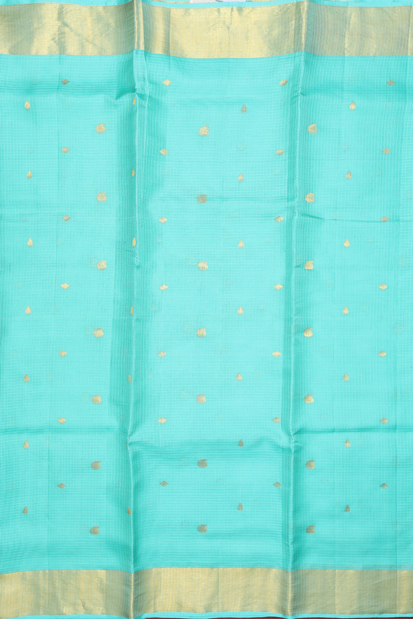 Kota Silk Saree In Aqua Green With Paisley Buttas