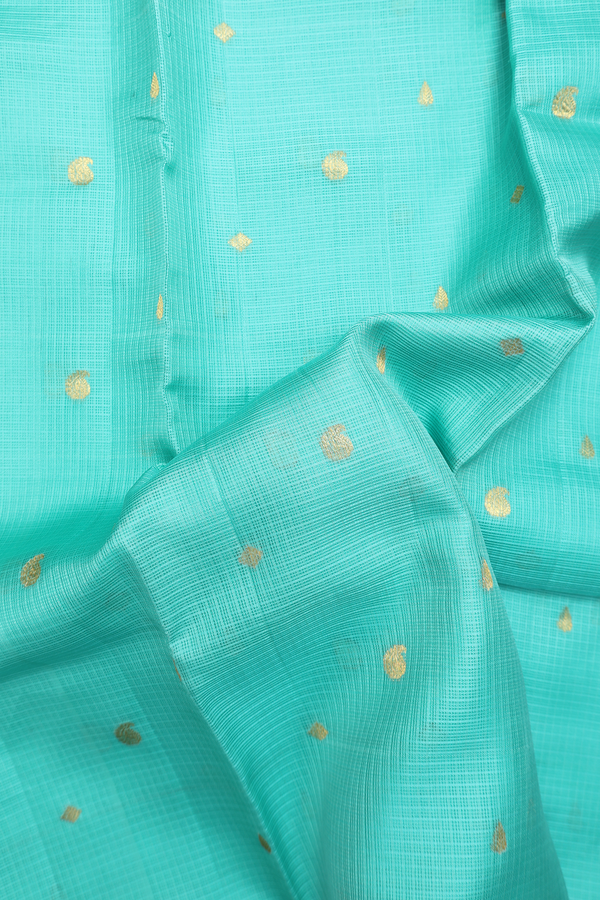 Kota Silk Saree In Aqua Green With Paisley Buttas