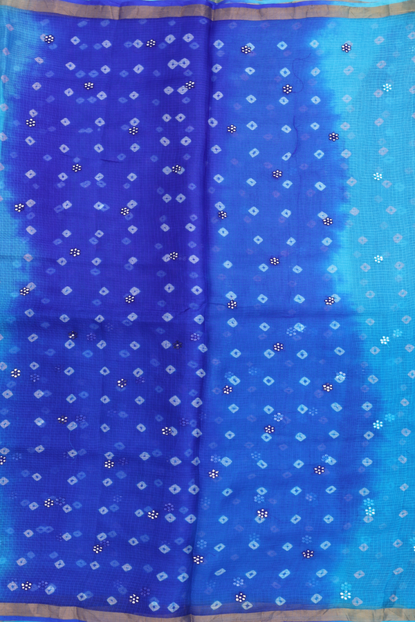 Kota Silk Saree In Shades Of Blue With Threadwork Buttas