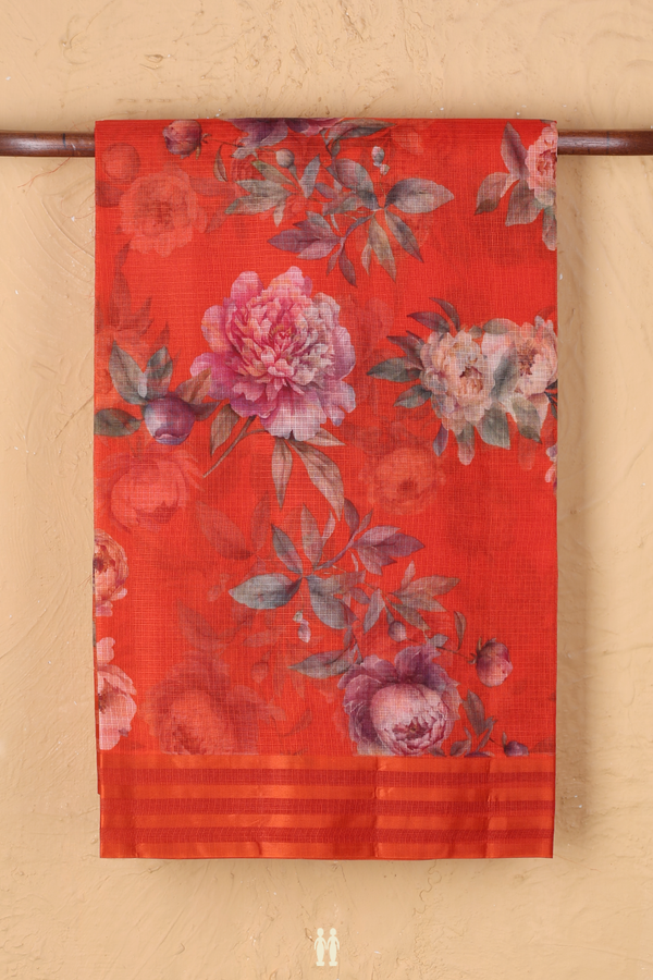 Kota Silk Saree In Vermillion Red With Floral Design