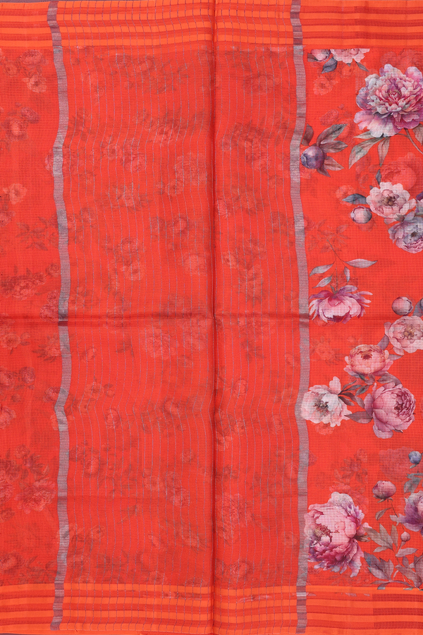Kota Silk Saree In Vermillion Red With Floral Design