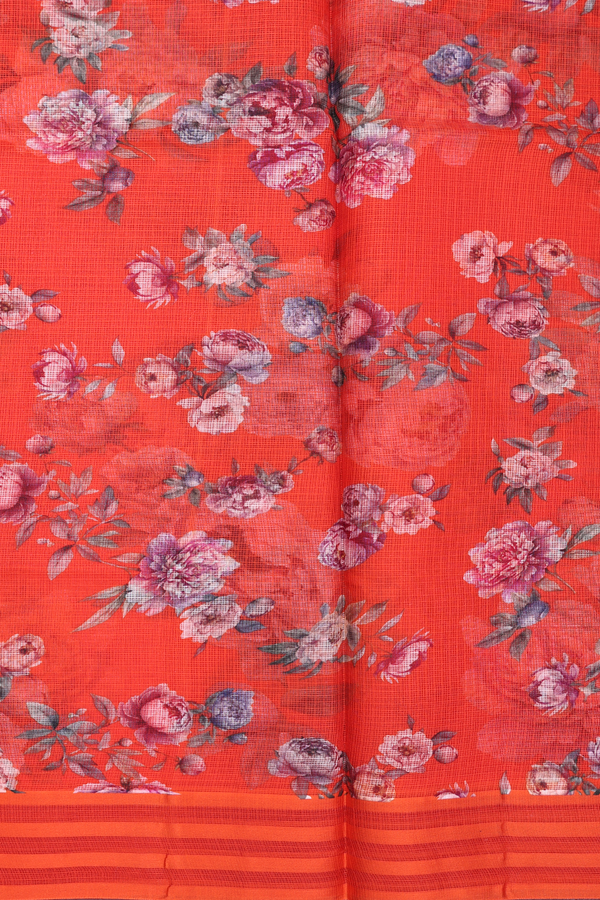 Kota Silk Saree In Vermillion Red With Floral Design