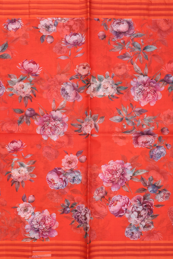 Kota Silk Saree In Vermillion Red With Floral Design