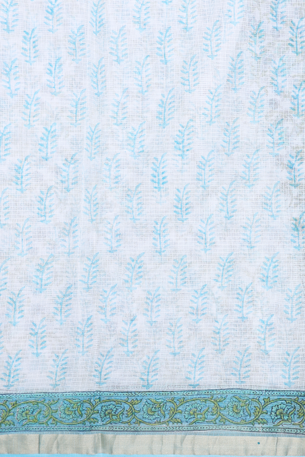 Kota Silk Saree In White With Floral Design