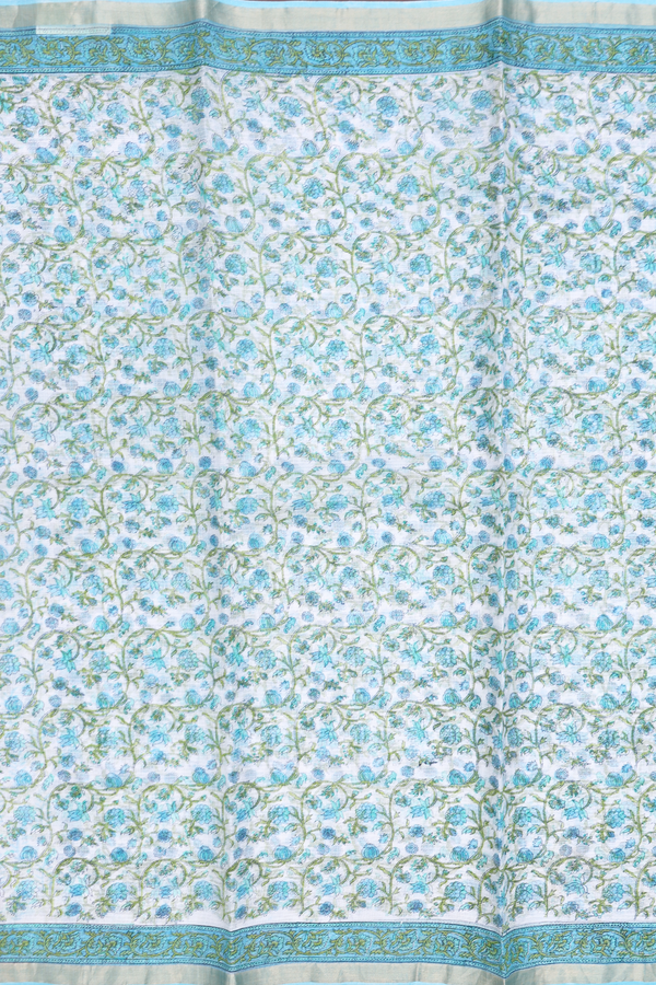 Kota Silk Saree In White With Floral Design