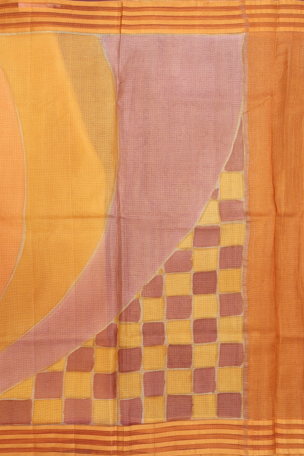 Kota Silk Saree In Yellow With Contrast Border