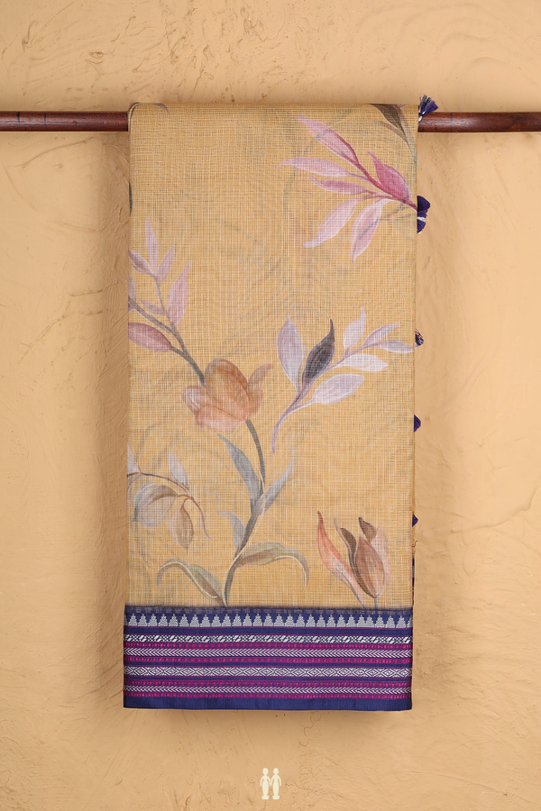 Kota Silk Saree In Yellow With Floral Design