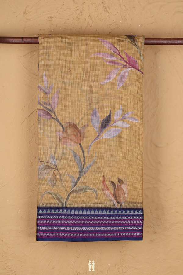 Kota Silk Saree In Yellow With Floral Design