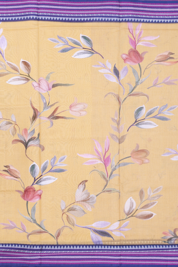 Kota Silk Saree In Yellow With Floral Design