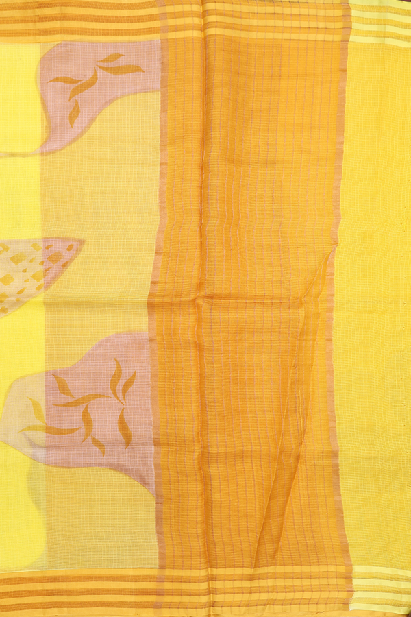 Kota Silk Saree In Yellow With Floral Design