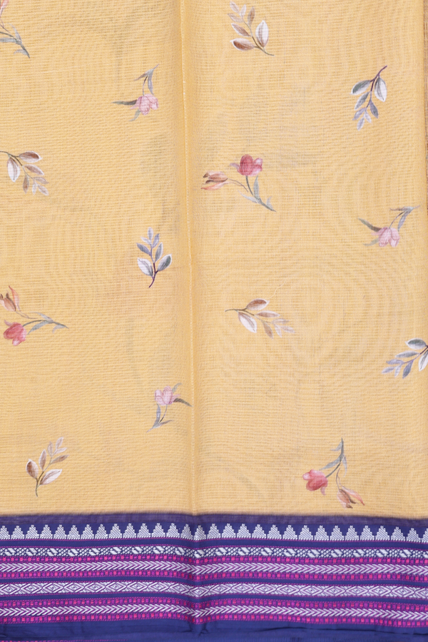 Kota Silk Saree In Yellow With Floral Design