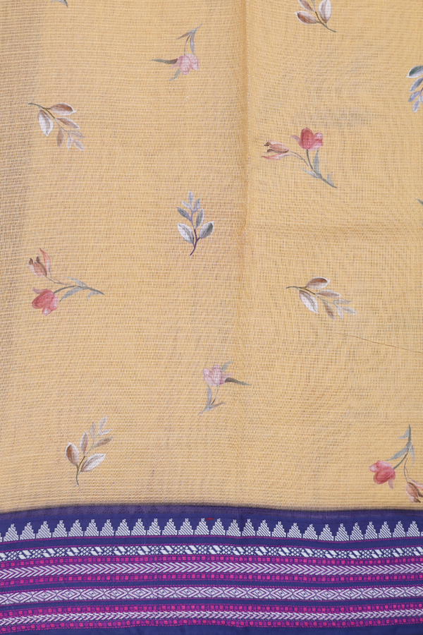 Kota Silk Saree In Yellow With Floral Design