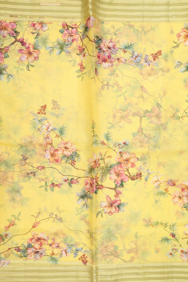 Kota Silk Saree In Yellow With Floral Design
