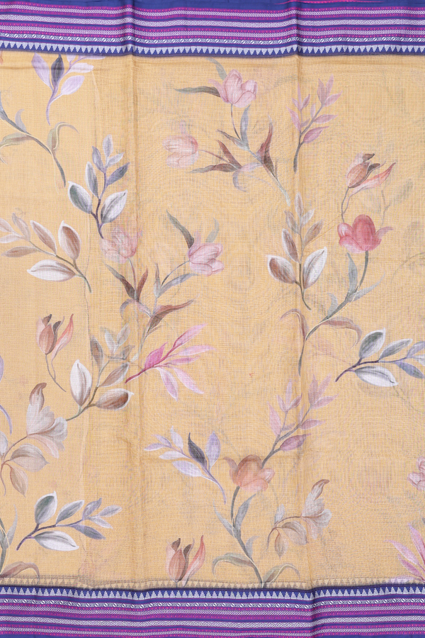 Kota Silk Saree In Yellow With Floral Design