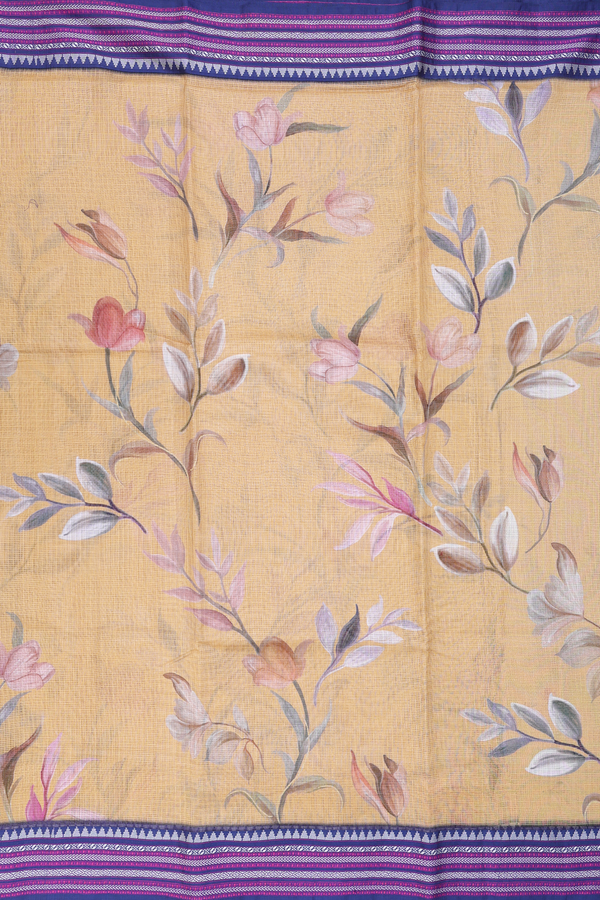 Kota Silk Saree In Yellow With Floral Design