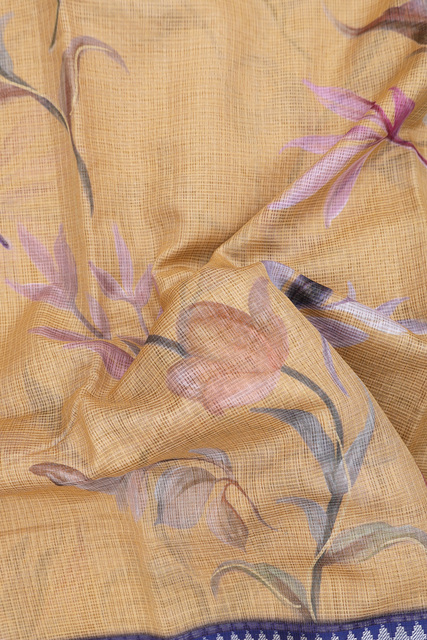 Kota Silk Saree In Yellow With Floral Design