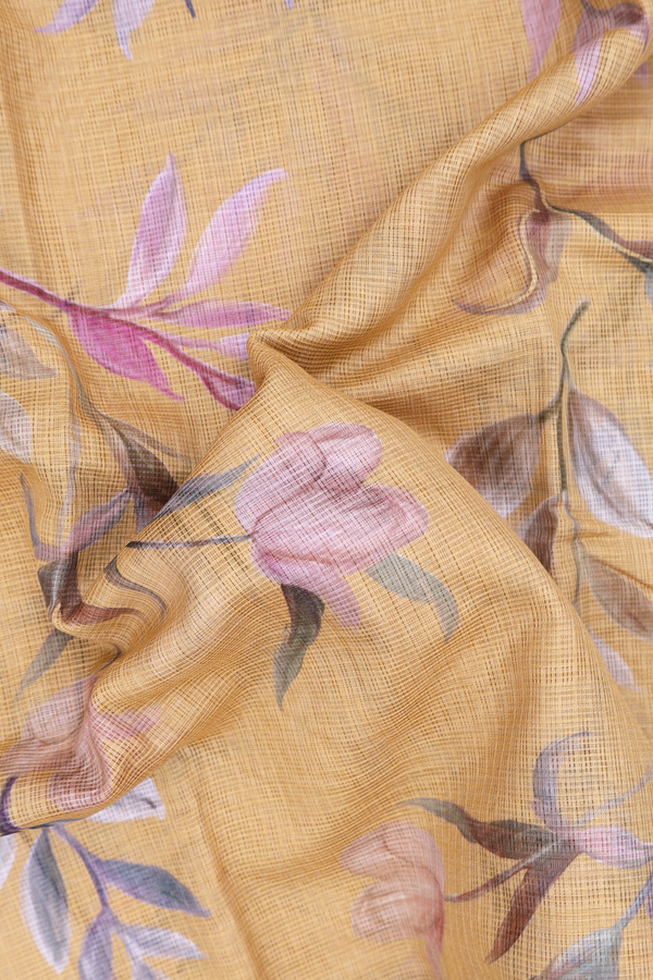 Kota Silk Saree In Yellow With Floral Design