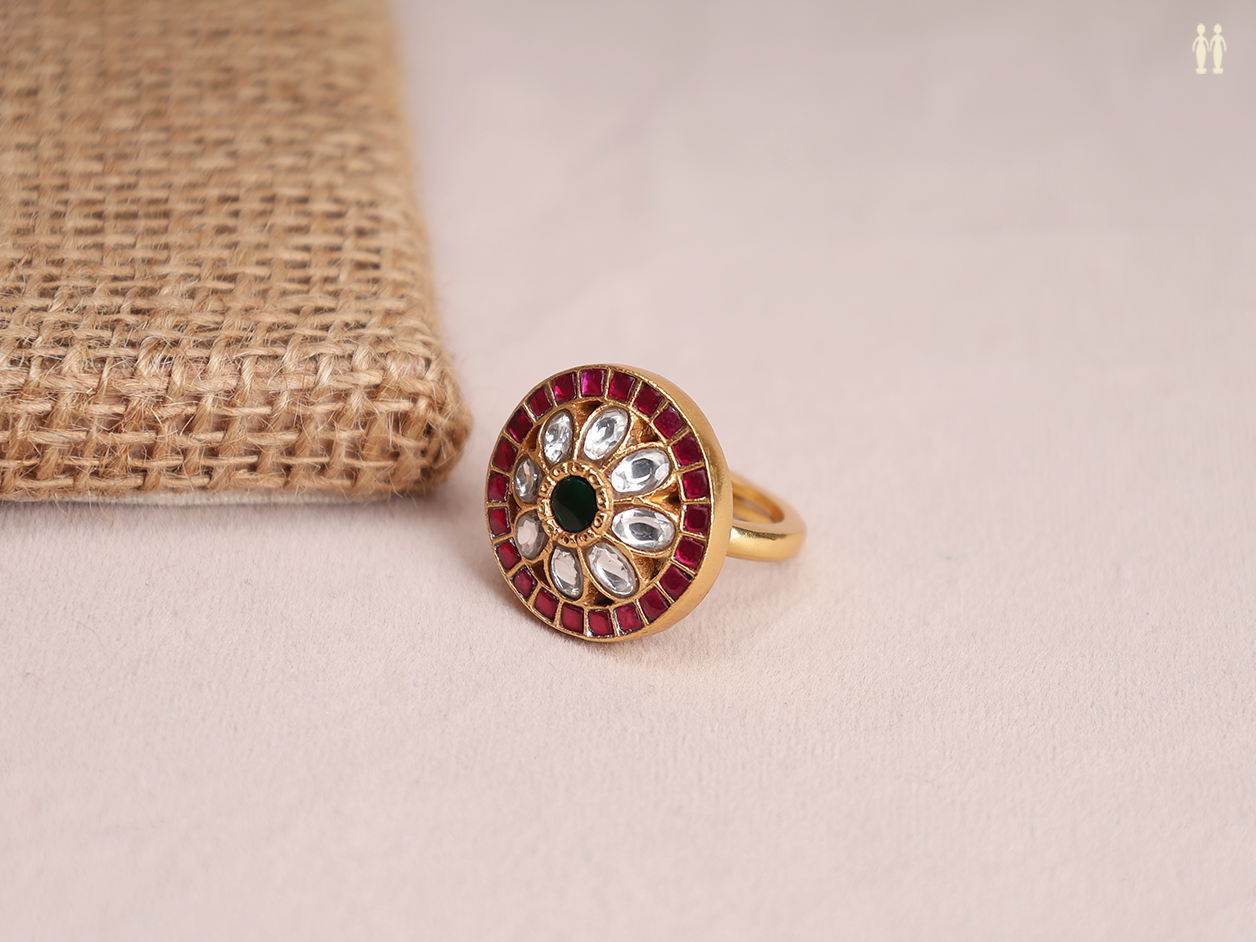 Chakram Design Gold Plated Pure Silver Adjustable Ring