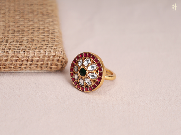 Chakram Design Gold Plated Pure Silver Adjustable Ring