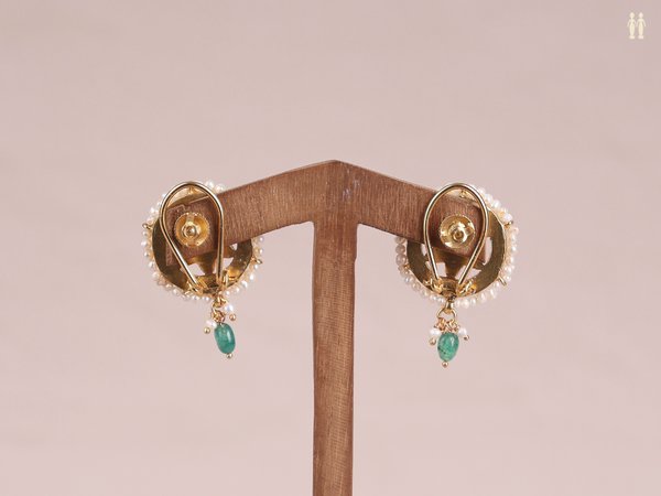 Floral Design With Kemp Stone Gold Plated Pure Silver Earrings