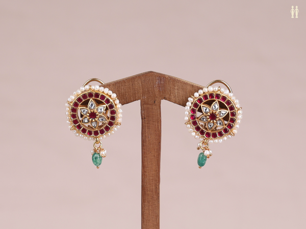 Floral Design With Kemp Stone Gold Plated Pure Silver Earrings