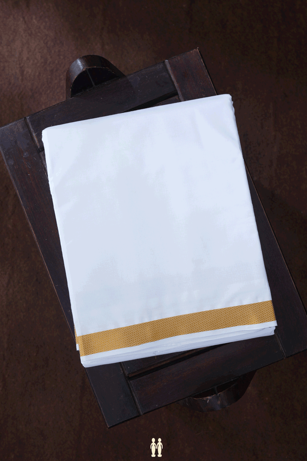 Kuyil Kann Border Egg White Cotton Dhoti With Angavastram Set
