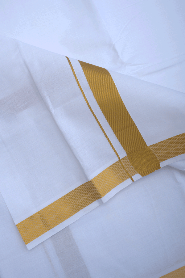 Kuyil Kann Border Egg White Cotton Dhoti With Angavastram Set