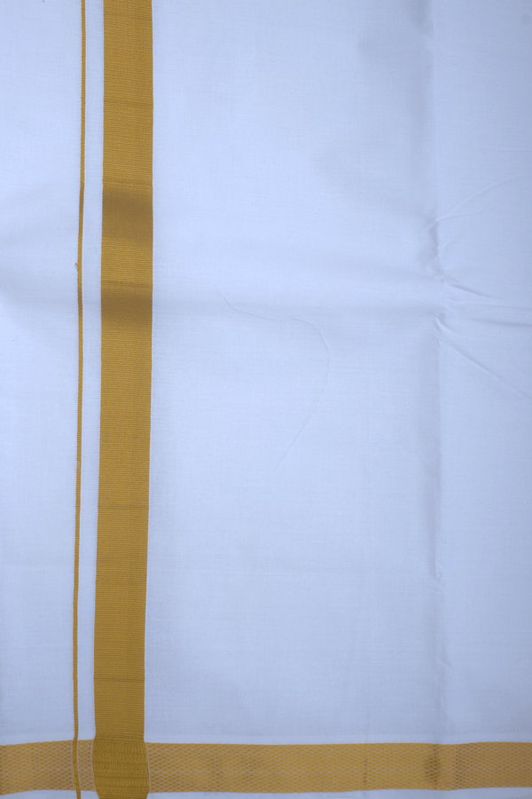 Kuyil Kann Border Egg White Cotton Dhoti With Angavastram Set