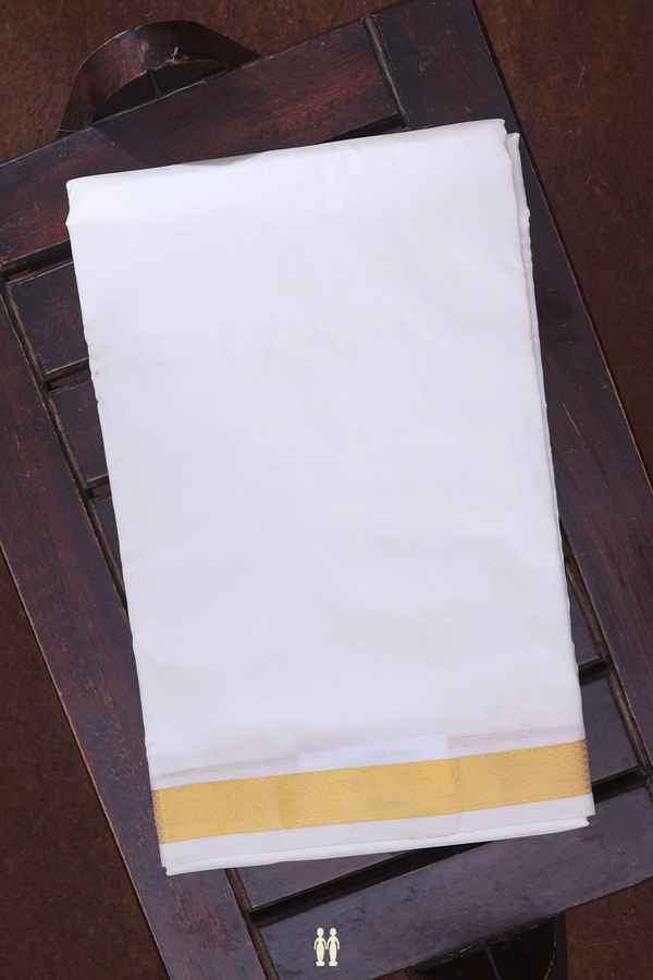 Kuyil Kann Border Egg White Silk Dhoti With Angavastram Set