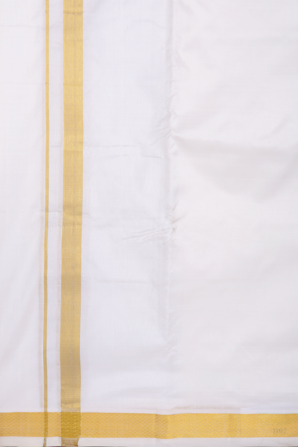 Kuyil Kann Border Egg White Silk Dhoti With Angavastram Set