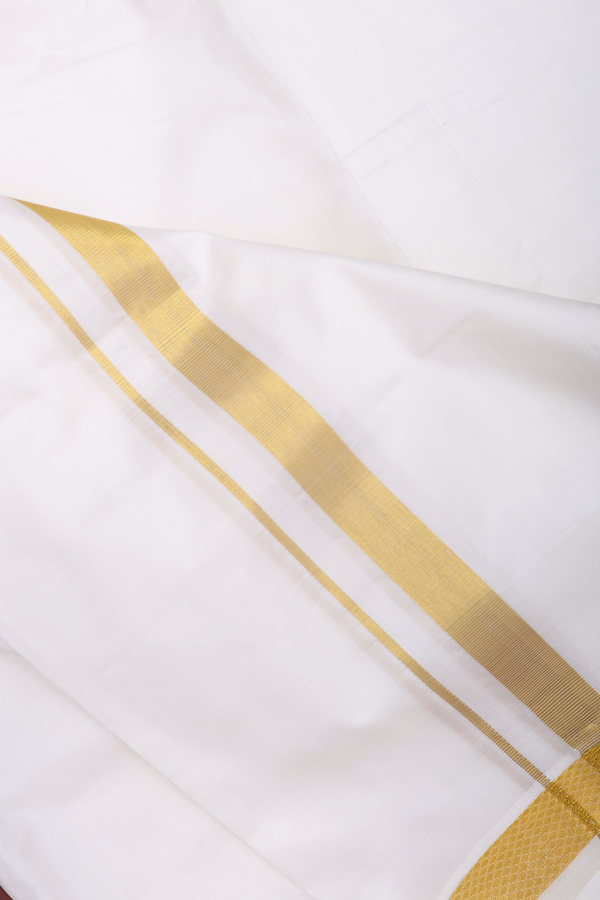 Kuyil Kann Border Egg White Silk Dhoti With Angavastram Set
