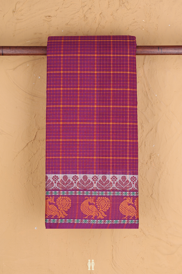 Chettinadu Cotton Saree In Grape Purple With Checks Design