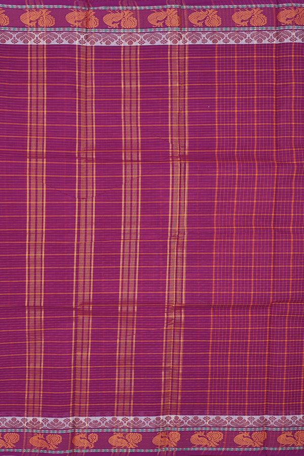 Chettinadu Cotton Saree In Grape Purple With Checks Design