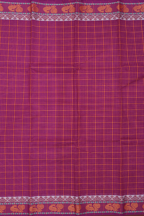 Chettinadu Cotton Saree In Grape Purple With Checks Design
