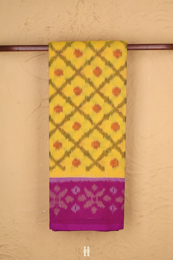 Pochampally Cotton Saree In Yellow With Diamond Design