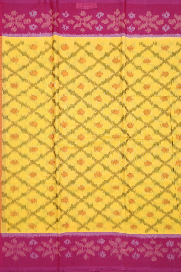 Pochampally Cotton Saree In Yellow With Diamond Design