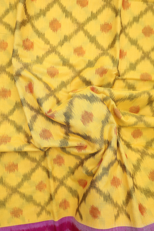 Pochampally Cotton Saree In Yellow With Diamond Design