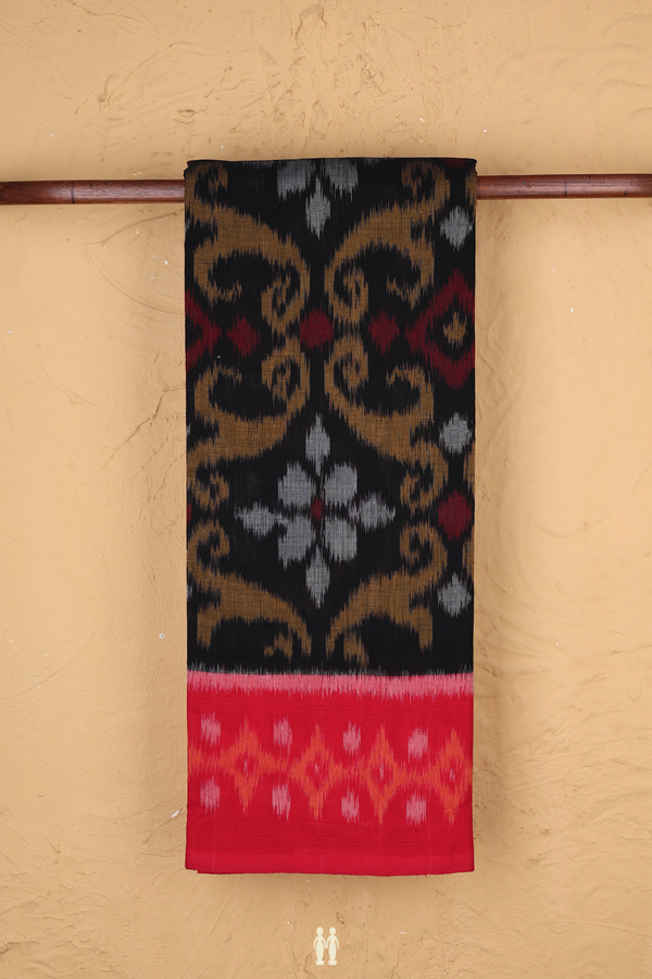 Pochampally Cotton Saree In Black With Printed Design