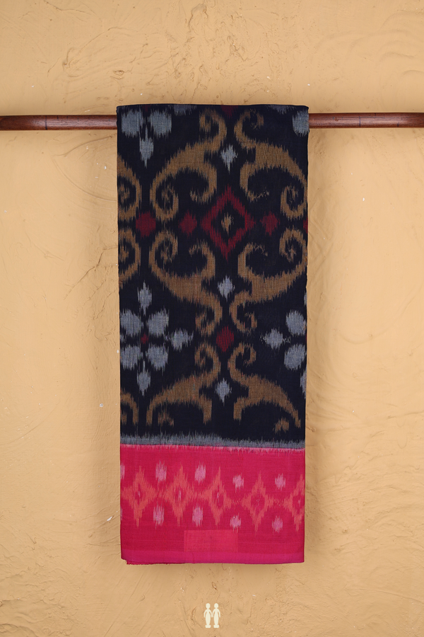 Pochampally Cotton Saree In Navy Blue With Printed Design