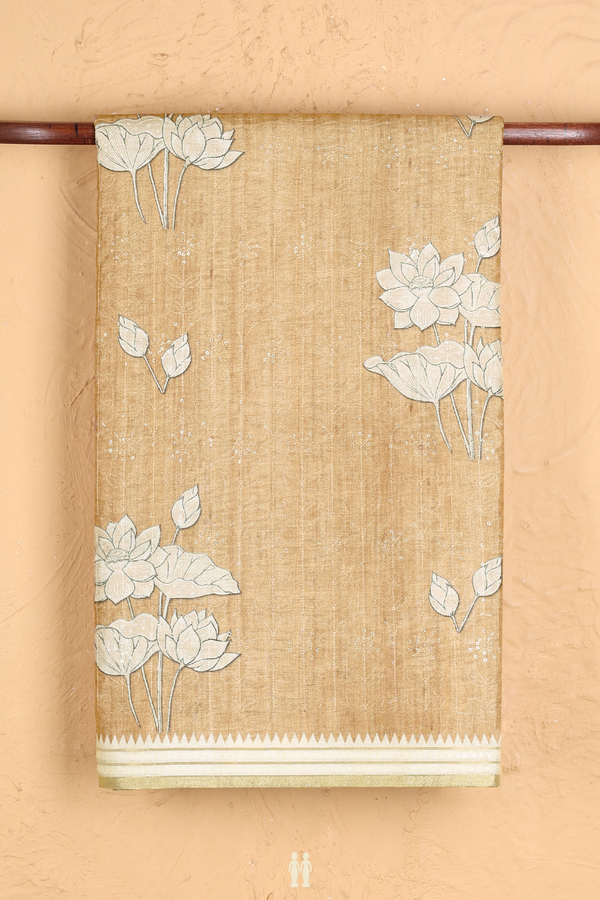 Kota Cotton Saree In Light Brown With Floral Design