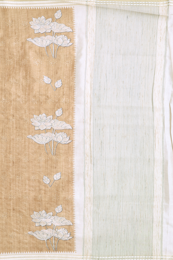 Kota Cotton Saree In Light Brown With Floral Design