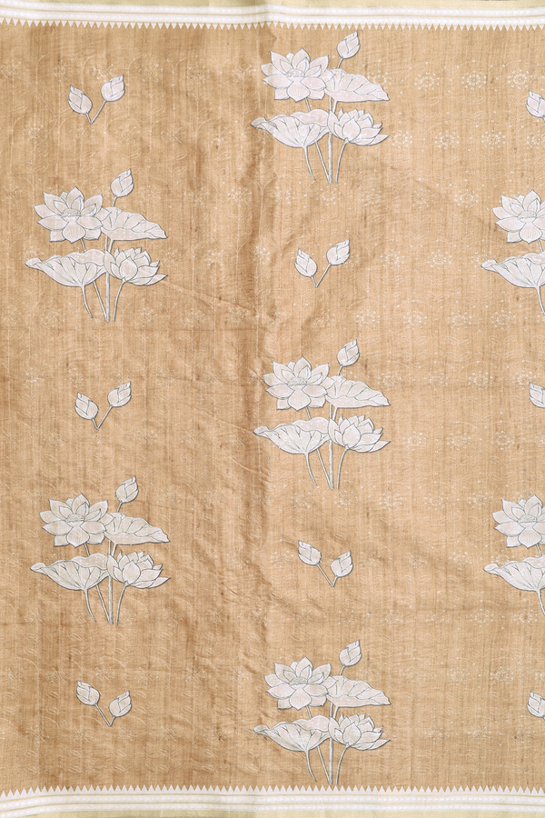Kota Cotton Saree In Light Brown With Floral Design