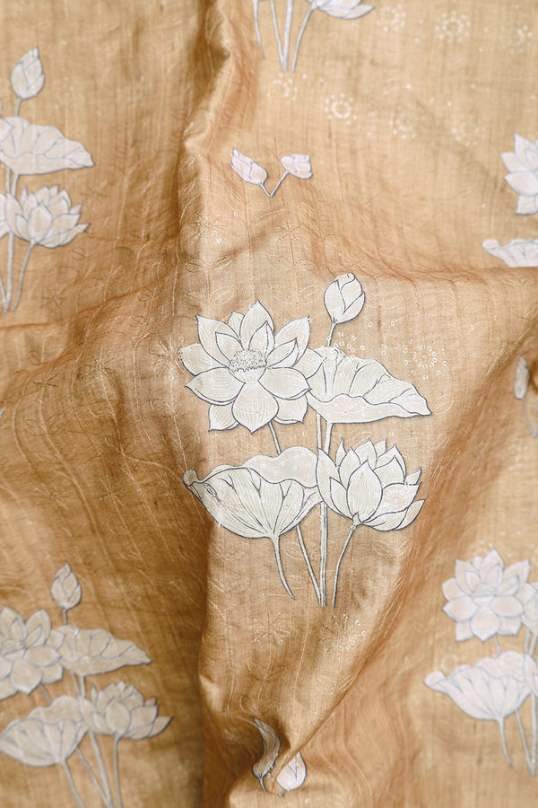 Kota Cotton Saree In Light Brown With Floral Design