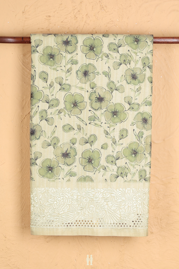 Kota Cotton Saree In White With Floral Design