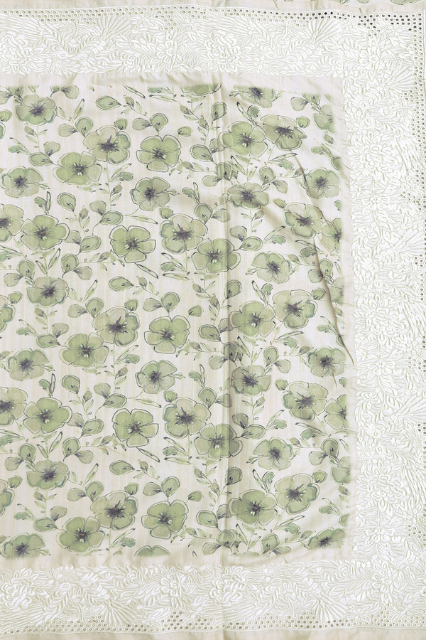 Kota Cotton Saree In White With Floral Design