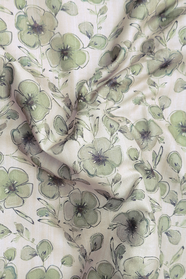 Kota Cotton Saree In White With Floral Design